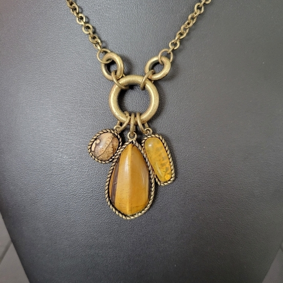 Gold Chain Charm Necklace Dangle Stones - Picture 2 of 5